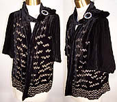 Art Deco Black Silk Velvet Rhinestone Beaded Jacket