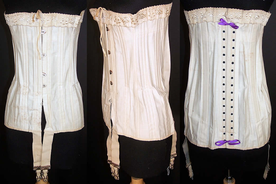 Edwardian W.T. Stabone 107 White Longline Corset Garters  Front view.