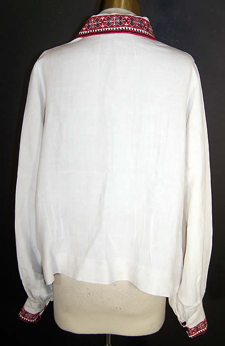 Vintage Bulgarian Folk Costume Embroidered Linen Blouse back view