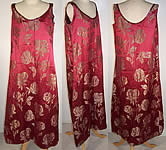 Burgundy Red Silk Silver Lamé Floral Flapper Dress 