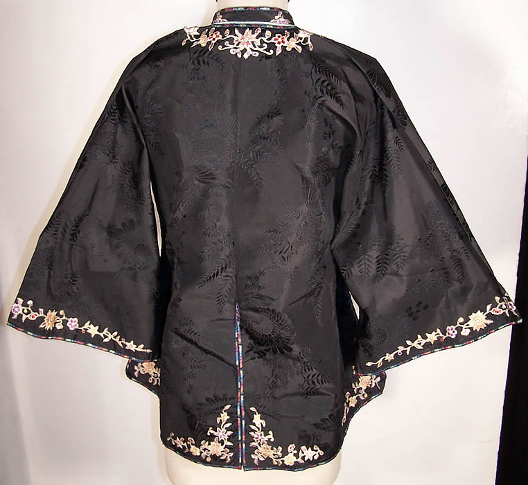 Chinese Cut Silk Applique Floral Robe Jacket back view.