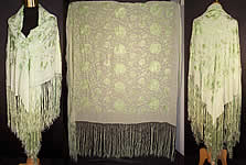 Chartreuse Green Floral Silk Embroidered Piano Shawl