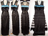 Belle Epoque Blue Black Silk Sequin Evening Gown Dress