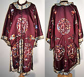 Chinese Figural Embroidered Aubergine Silk Robe Coat