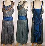 Blue Bretonne Needle Lace Gold Embroidered Slip Dress