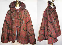 Victorian Wool Paisley Shawl Stand Up Collar Cloak Cape