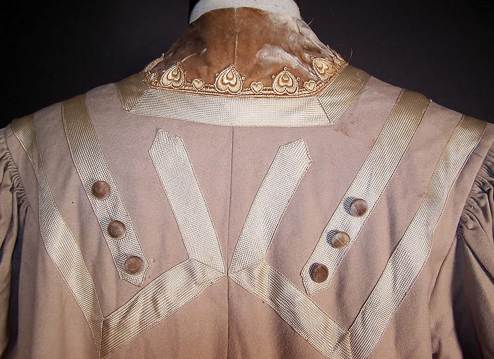 PF Bonney's Sons Edwardian Ecru Wool Velvet Ribbon Trim Opera Coat Jacket back view.