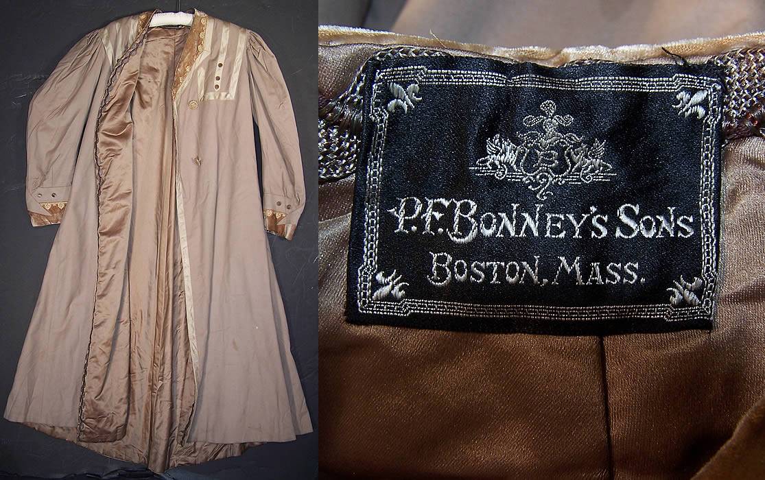 PF Bonney's Sons Edwardian Ecru Wool Velvet Ribbon Trim Opera Coat Jacket  Close up.