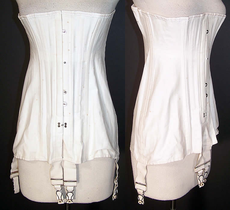 Unworn Edwardian Warner's No. 304 White Cotton Longline Corset Garters   Front view.