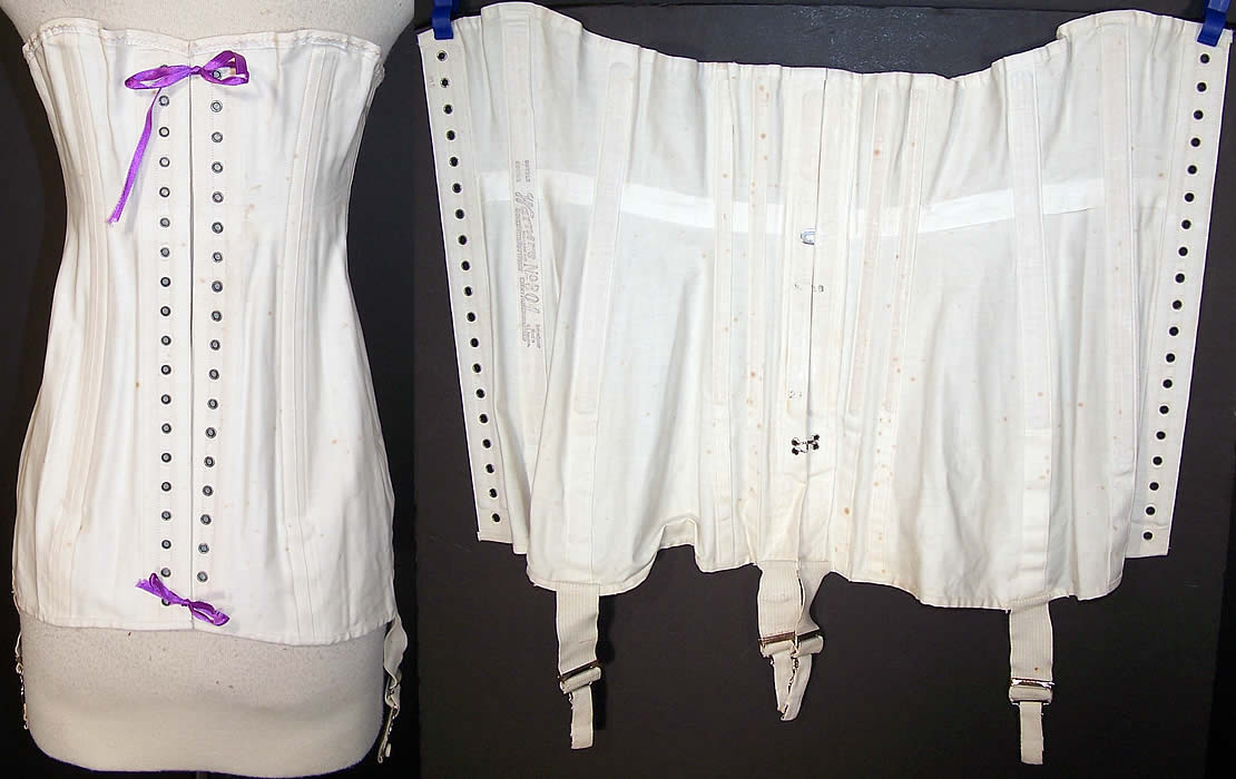 Unworn Edwardian Warner's No. 304 White Cotton Longline Corset Garters  Back View.