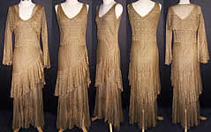 Vintage Gold Metallic Lamé Lace Bias Cut Evening Gown Dress Bolero Jacket 