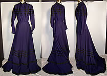 Violet Purple Wool Black Lattice Visiting Gown