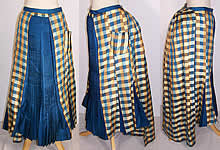 Victorian Girls Blue & Yellow Silk Plaid Pleated Bustle Skirt