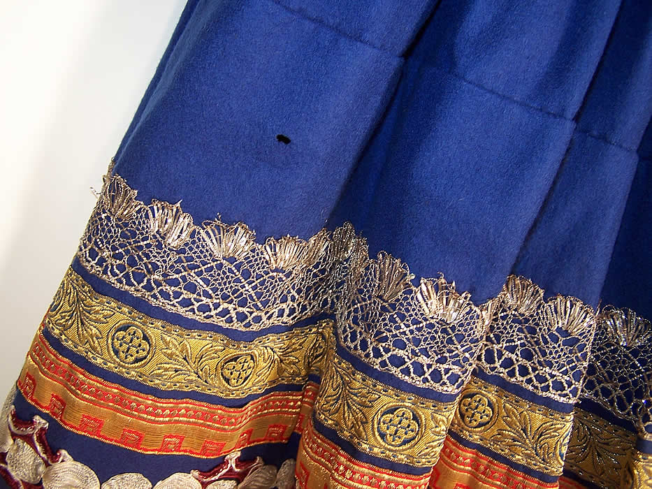 Vintage Czech Bohemia Folk Costume Blue Pleated Embroidered Ribbon Skirt a small moth hole on the side 