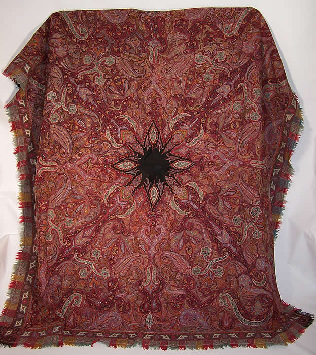 Antique Victorian Kashmir Hand Woven Embroidered Pieced Paisley Shawl