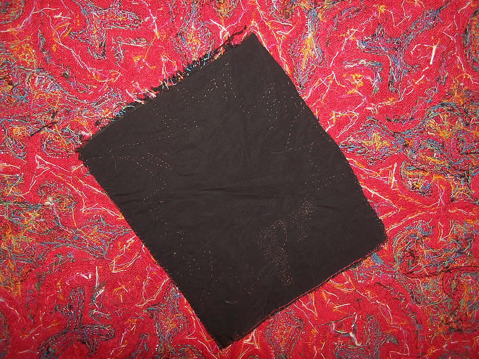 Antique Victorian Kashmir Hand Woven Embroidered Pieced Paisley Shawl with several frayed rips in the black wool center which has been mended and patched on the back 