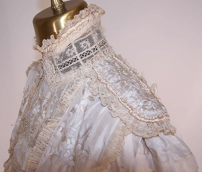 Edwardian Canton Shawl White Silk Embroidered Lace Wedding Bodice Blouse side view close up