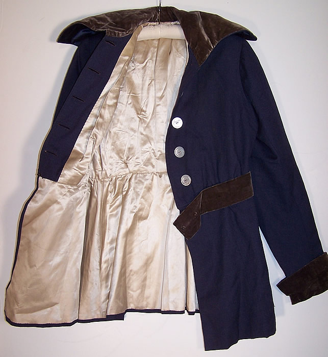  Edwardian Titanic Blue Wool Walking Suit Belted Princess Coat Jacket Skirt shows the lining