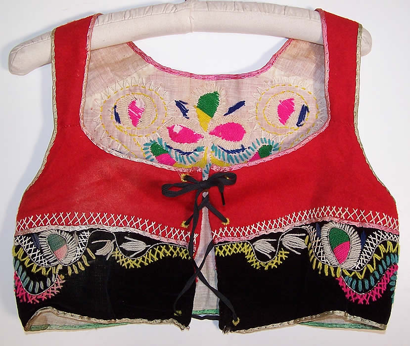 Vintage Portuguese Folk Costume Embroidered Wool Vest 