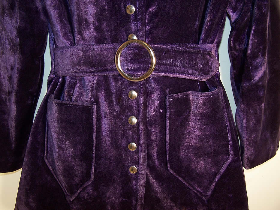 Vintage Purple Plush Velvet Mod Disco Pimp Leisure Suit Belted Jacket Pants belt area