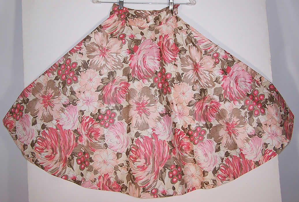 Vintage Coral Pink Floral Print Cotton Circle Skirt Dress