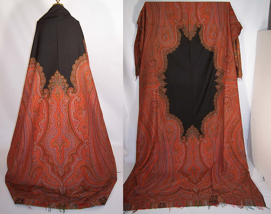 Victorian Antique Large Banquet Size Jacquard Hand Loom Wool Paisley Shawl 132"