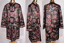 Plum Blossoms Chinese Black Silk Embroidered Floral Bird Coat