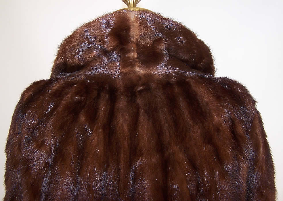 Vintage Mahogany Brown Mink Fur Full Length Long Swing Coat Jacket back view close up