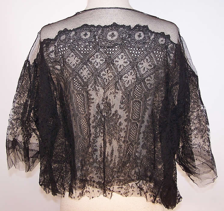 Edwardian Antique Black Chantilly Lace Blouse Jacket back view.