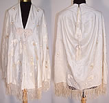 Vintage Japanese White Silk Gold Embroidered Butterfly Shawl Cloak 