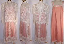 Vintage Victorian Inspired Embroidered White Organdy Mixed Lace Drop Waist Dress & Slip