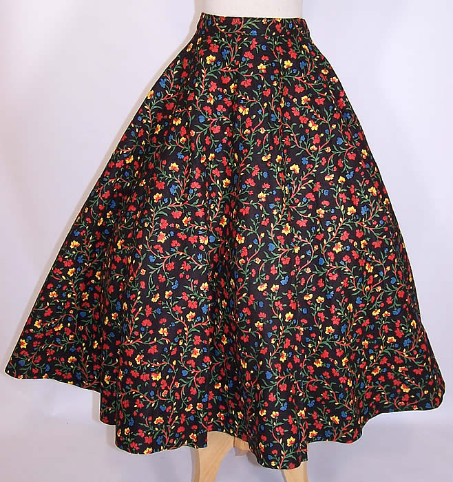 Unworn Sample Tag Vintage Koret Silk Screen Floral Felt Full Flare Circle Skirt