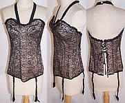 Vintage Black Chantilly Lace Merry Widow Corselet Corset Bustier 