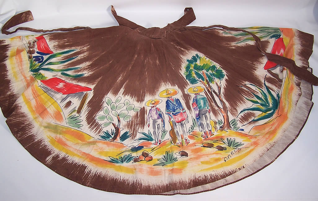 Vintage Arroyo Artist Signed Hand Painted Brown Mexican Mariachi Circle Skirt the one side