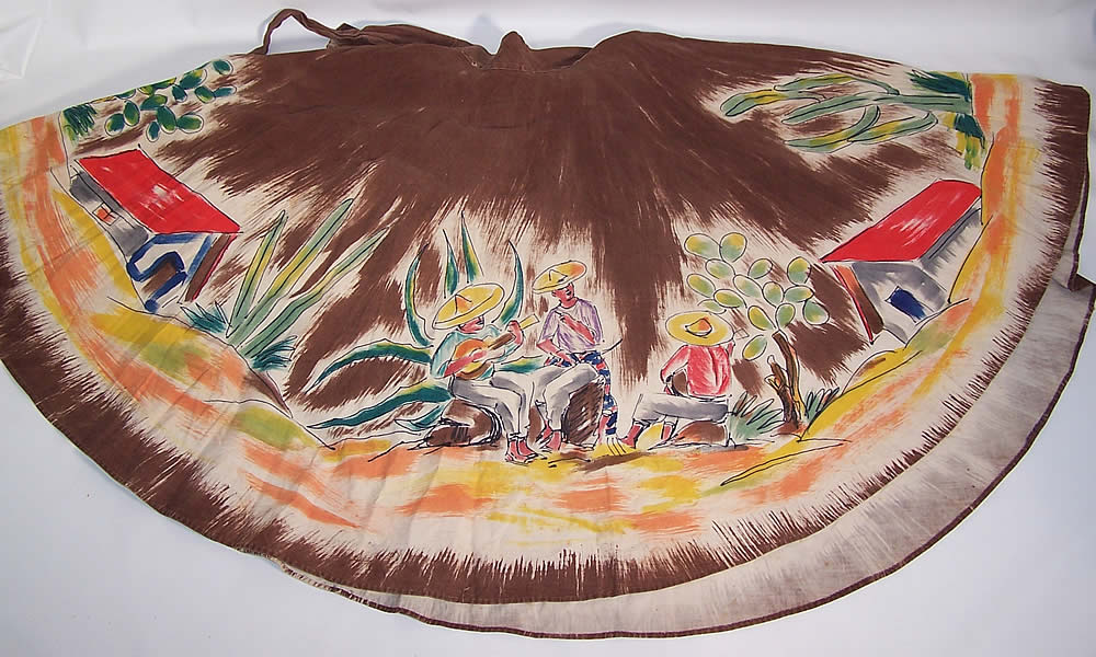 Vintage Arroyo Artist Signed Hand Painted Brown Mexican Mariachi Circle Skirt other side