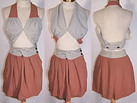 Vintage 1940s Pinup Playsuit Halter Bikini Top Shorts Set