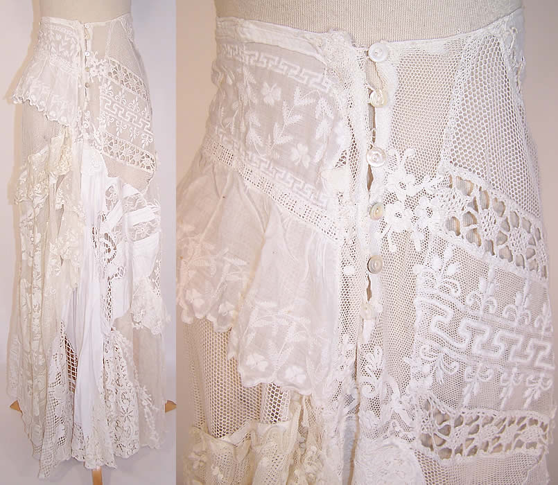 Vintage Inspired Antique White Lace Bohemian Bridal Wedding Skirt