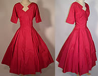 Vintage 1950s Fuchsia Pink Silk Taffeta Circle Skirt A-Line Party Dress