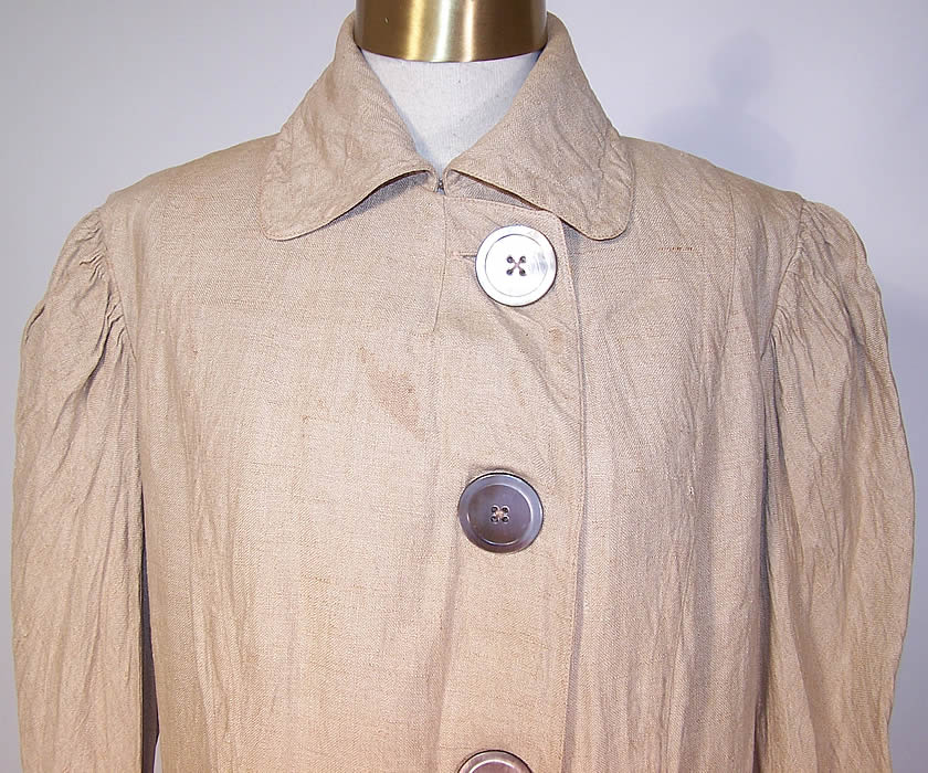 Edwardian Women's Linen Travel Motoring Driving Duster Coat Jacket close up