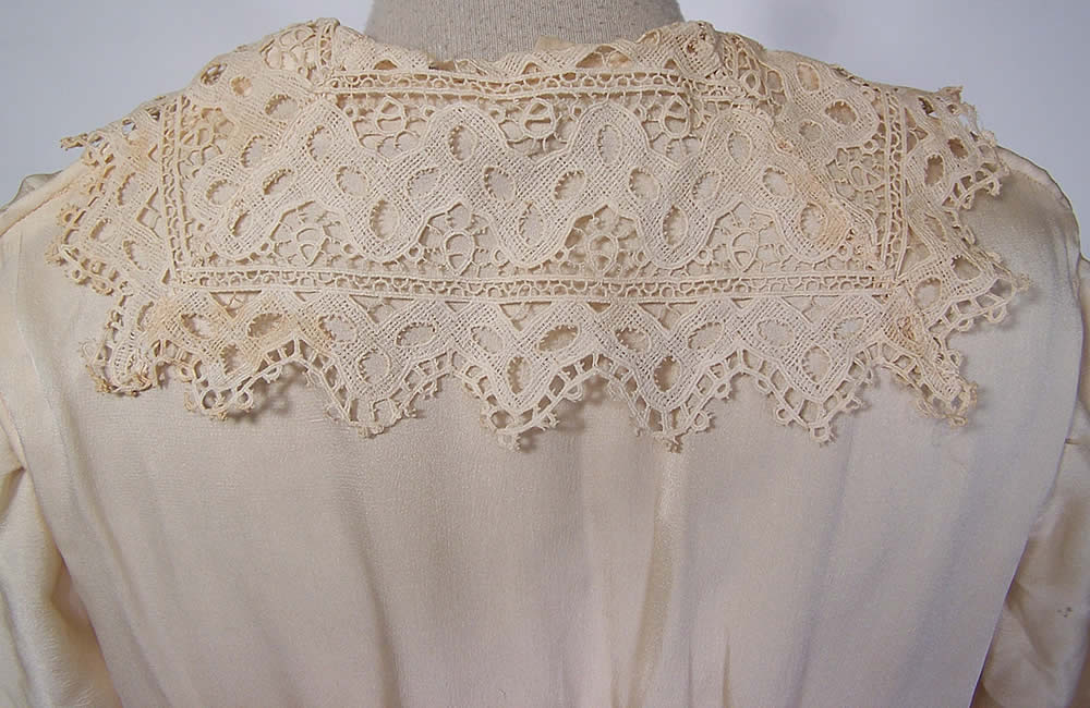 Edwardian Titanic Cream Silk Lace Beaded Bridal Wedding Gown Dress back view.