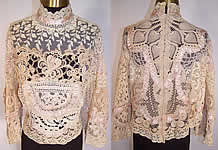 Vintage Antique Ecru Lace Pink Silk Rosette Trim Victorian Inspired Blouse Top