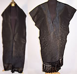 Victorian Black Silk Embroidered Beaded Fringe Mourning Scarf Shawl Stole