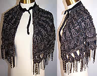 Victorian Black Net Jet & Steel Cut Beaded Fringe Evening Cape Cloak