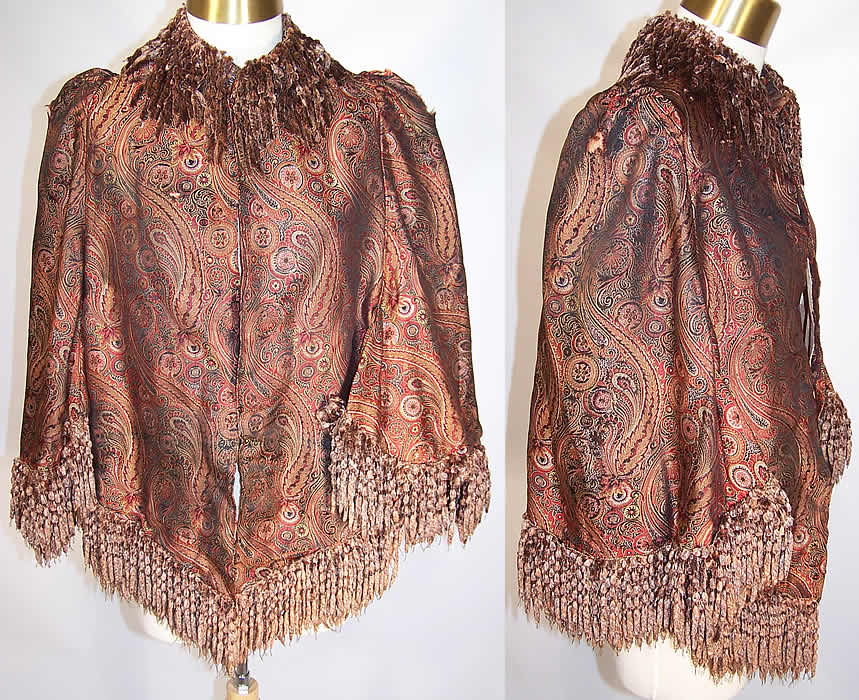 Victorian Iridescent Silk Paisley Chenille Fringe Dolman Mantle Cape