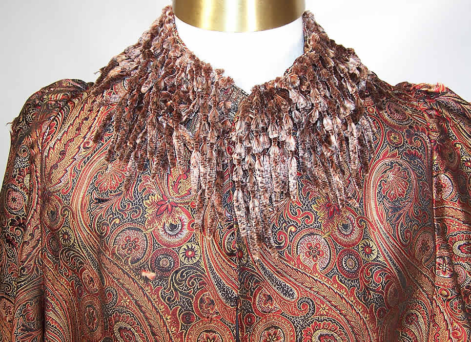 Victorian Iridescent Silk Paisley Chenille Fringe Dolman Mantle Cape close uo