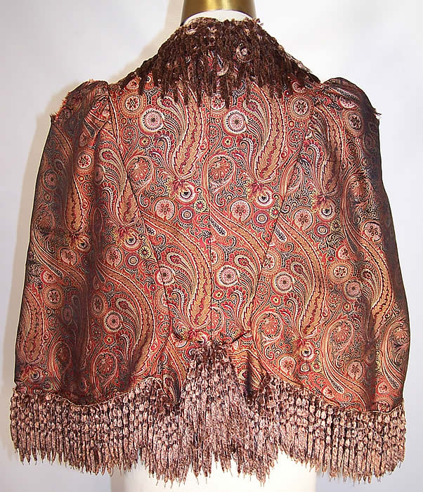 Victorian Iridescent Silk Paisley Chenille Fringe Dolman Mantle Cape back view.