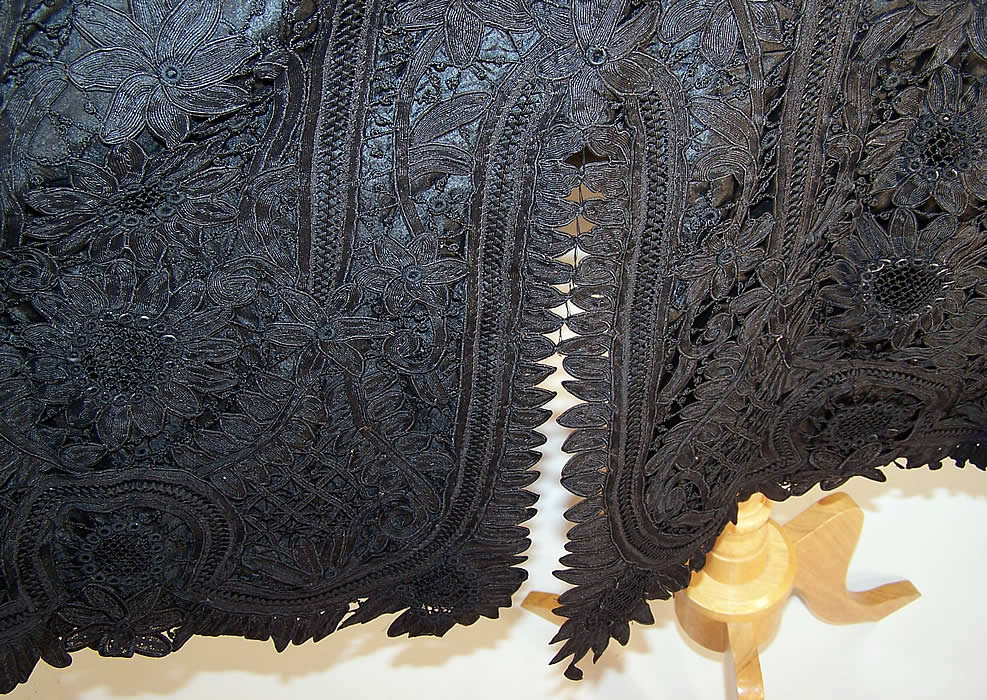 Edwardian Black Battenburg Tape Lace Silk Soutache Tailcoat Jacket