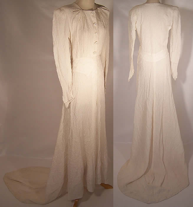 Vintage Modele Shandel London White Silk Wedding Gown Train Dress side & backviews