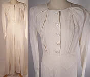 Vintage 1940s Modele Shandel London White Silk Wedding Gown Train Dress