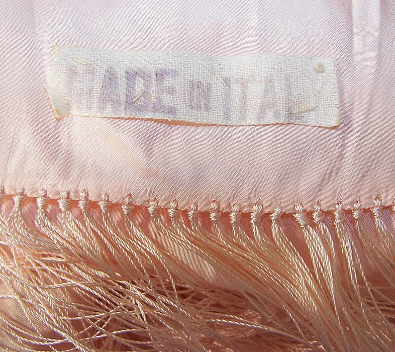 Vintage Made in Italy Pink Pastel Silk Fringe Round Piano Shawl Made in Italy